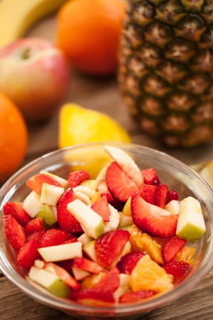 Delicious fruit salad in close-up.の写真素材