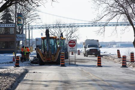 January 21 2019 Windsor Ontario Canada Road Closed Public Works Civil Road Maintenance