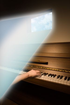 Music composer in a creative mental stateの写真素材