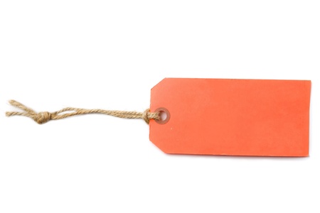 Blank orange postal tag label isolated on white backgroundの写真素材