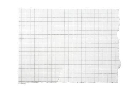 Torn piece of squared paper isolated on white background with clipping pathの写真素材