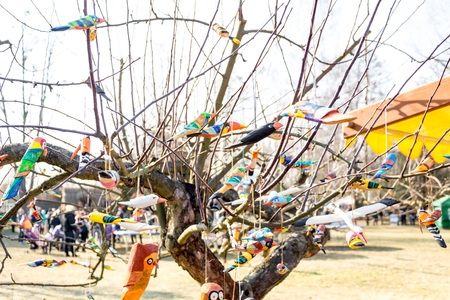 Clay and straw decorations. Fair folk art. Poland Opoleのeditorial素材