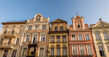 magnificent ancient architecture in the style of the Renaissance. Colorful and so different buildings of the ancient city of Poznan.のeditorial素材