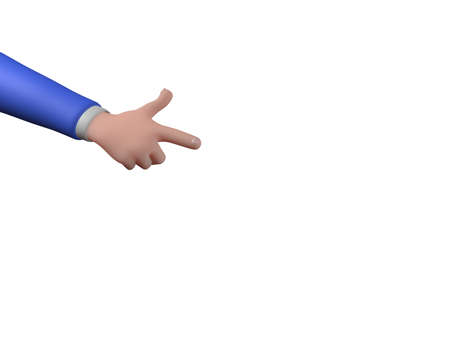 The drawn hand is straight at the elbow in a suit and points with the index finger. cartoon style. imitation with a brush - a pistol. comic form of a pistol. gesticulation of human emotions. 3d renderingの写真素材