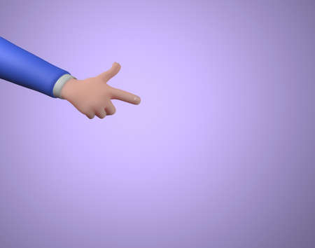 The drawn hand is straight at the elbow in a suit and points with the index finger. cartoon style. imitation with a brush - a pistol. comic form of a pistol. gesticulation of human emotions. 3d renderingの写真素材