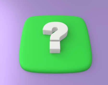 question marks. Green key with raised "question" symbol. Toy rendering style. 3d rendering visualization. SEO optimizationの写真素材