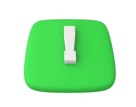 A sign of amazement, strong feelings, excitement. A green key with a raised exclamation symbol. Toy rendering style. 3d rendering visualization. SEO optimizationの写真素材