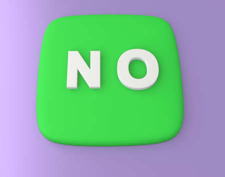 3d visualization of a button with the inscription NO. Soft green base color with white raised lettering. Symbolizes the rejection of something.の写真素材