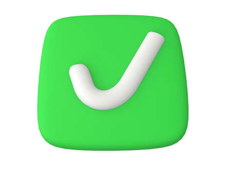 Sign to indicate consent or inclusion, accounting. ok sign. A green key with a raised "approval" symbol. Toy rendering style. 3d rendering visualization. SEO optimizationの写真素材