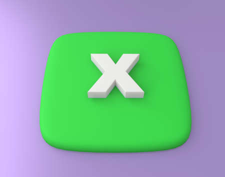 3d visualization of a button with the design x. Soft green with subsurface scattering. Convex image x. white letter xの写真素材