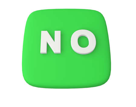 3d visualization of a button with the inscription NO. Soft green base color with white raised lettering. Symbolizes the rejection of something.の写真素材
