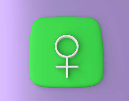Female gender symbol on a green square button. 3d rendering.の写真素材