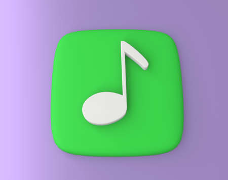3d rendering music note on green square isolated on purple background.の写真素材