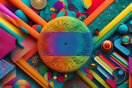 3d illustration of abstract geometric composition,digital artwork for creative graphic design. An abstract image that explores the concept of individuality, using colors and shapesの素材