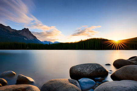 Sunset at Lake Louise, Banff National Park, Alberta, Canada A Landscape photo that captures the beauty and diversity of natureの素材