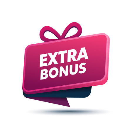 Modern promotional banner design featuring "EXTRA BONUS" text with a stylized gift box icon. Clean and minimal design with pink/magenta gradient and 3D shadow effect.のイラスト素材