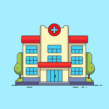 Cartoon Hospital Building Vector Illustration. Flat illustration of hospital building.のイラスト素材