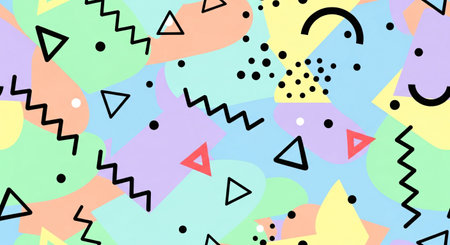 Memphis pattern. Pop art color background. Geometric shapes on a colorful background.の素材