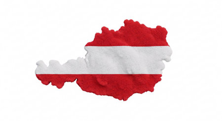 Map of Austria with Austrian flag on plain paper. 3d renderingの素材