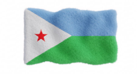 The flag of Djibouti, rendered as a fluffy, textured fabric, isolated on a white background.の素材