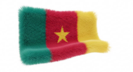 A fluffy, textured 3D rendering of the flag of Cameroon, featuring the national colors of green, red, and yellow with a central yellow star.の素材