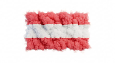 The flag of Austria rendered in red and white smoke against a white background.の素材