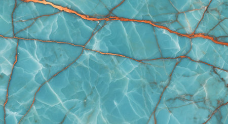 Blue marble texture with striking copper-colored veins creating an elegant and luxurious background, perfect for design and decorative purposes.の素材