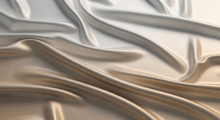 Elegant draped silk fabric with a luxurious sheen, showcasing soft folds and a smooth, shimmering texture in shades of champagne and silver.の素材