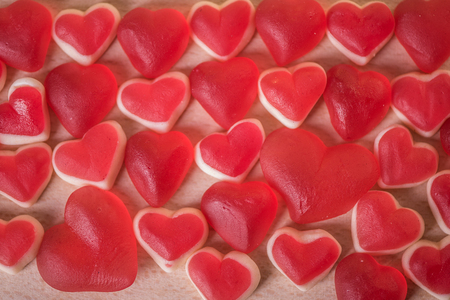 red hearts jelly gummy backgroundの写真素材