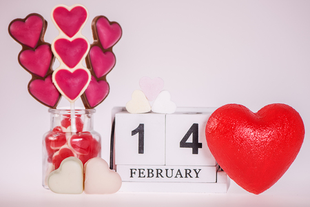 red heart and eternal caledar date 14 February Valentines dayの写真素材