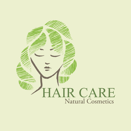 Natural / organic cosmetics emblems. Handdrawn ecodesign with contoured woman's faceand green leavesのイラスト素材
