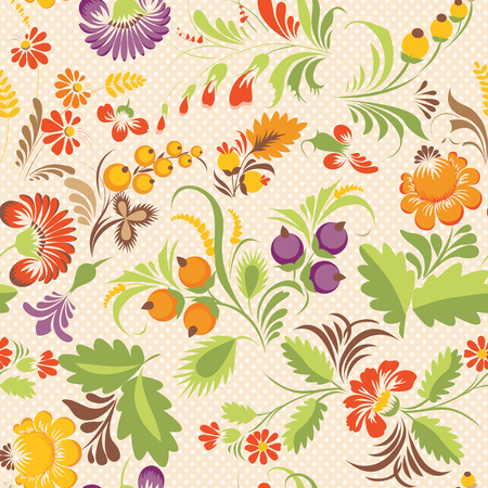 seamless pattern with elements of floral ornament in folk styleのイラスト素材