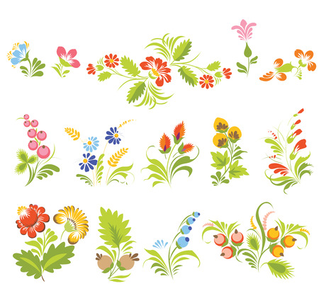 Set of flowers in Ukrainian folk styleのイラスト素材
