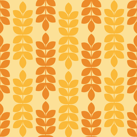 Vector seamless pattern with ripe ears of wheat. Minimalistic design and warm yellow tints. Endless texture can be used for wallpaper, fill, web background, wrapping, packaging etc.のイラスト素材