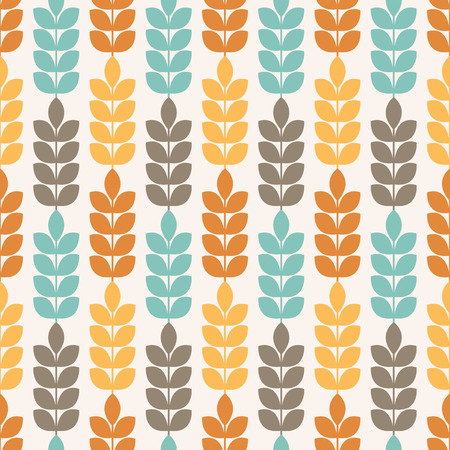 Vector seamless pattern with ears of wheat. Minimalistic design and harmonious colors (orange, turquoise, brown).のイラスト素材