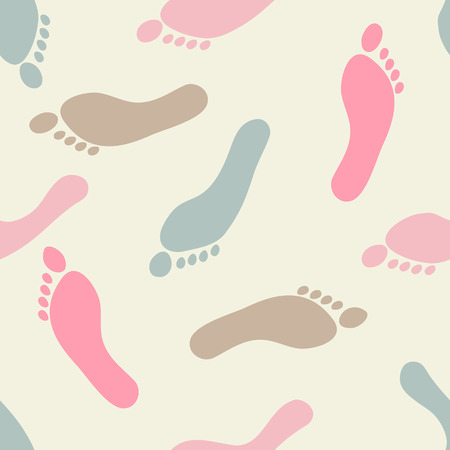 Simple romantic patterns (footprints). Light pastel colors. Endless texture can be used for children's wear, wallpaper, web background, wrapping, packaging etc.のイラスト素材