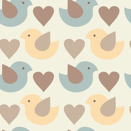 Simple childish pattern with chickens and hearts. Light pastel colors. Endless texture can be used for children's wear, wallpaper, web background, wrapping, packaging etc.のイラスト素材
