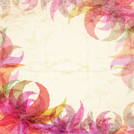 Stylized watercolor background with absrtract flowers (drawn without a trasing). Vintage illustration imitating painting on the old paperの写真素材