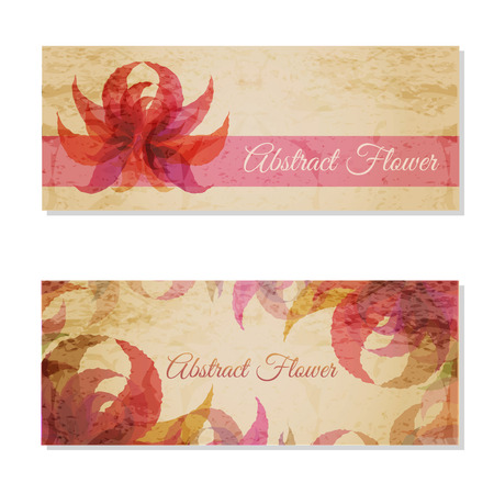 Stylized watercolor template (banner, site header, card) with abstract flowers (drawn without a tracing). Vintage vector  illustration imitating painting on the old paperのイラスト素材