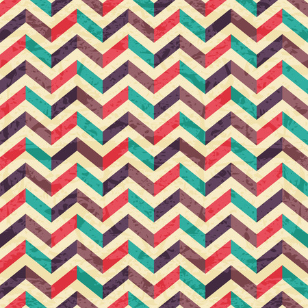 Geometric seamless pattern with colorful zigzags. Eps 10 with a grunge texture. Vintage style backdropのイラスト素材