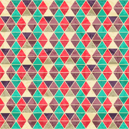 Geometric seamless pattern with colorful equilateral triangles. Eps 10 with a grunge texture. Vintage style backdropのイラスト素材