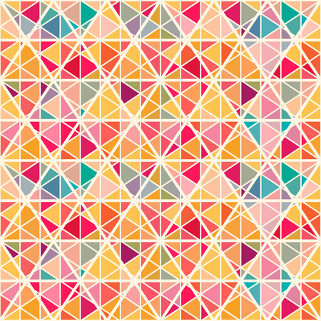 Geometric pattern with saturated colorful trianglse and crossed lines. All colors of  rainbow. Eps 10. Endless texture can be used for wallpaper, web background, wrapping, packaging etc.のイラスト素材