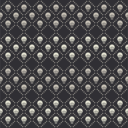 Set of vector seamless pattern with small white lightbulbs and dotted lines on a white background. Minimalistic black and white endless backdrop with idea symbolsのイラスト素材