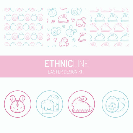 Easter design kit with round badges (icons) and seamless patterns.のイラスト素材