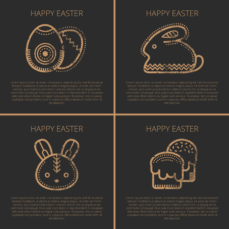 Set of Happy Easter Greeting card templates in minimalist ethnic style.のイラスト素材