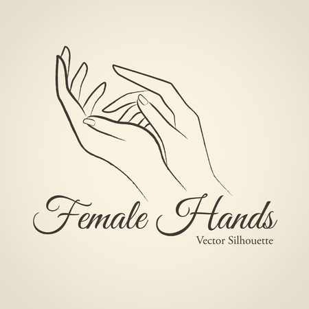 Elegant female hands - silhouette in a linear sketch style. Design elements for skin care industryのイラスト素材