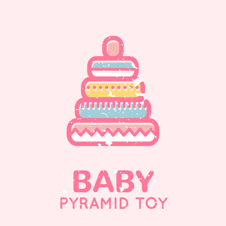 Babyish emblem with a pyramid toy (educational toys). Pastel color palette. Flat minimalistic image with grunge texture (texture is easy to remove)のイラスト素材