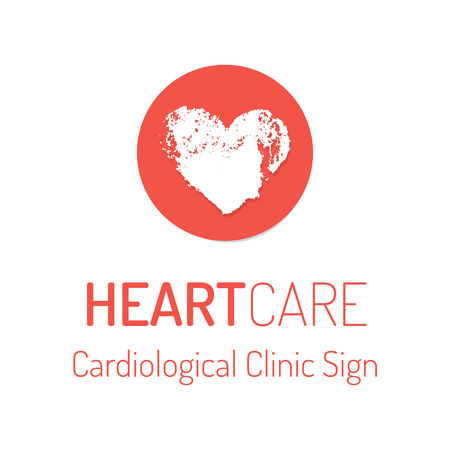 Cardiological clinic vector  . Hand drawn round badge with grungy heartのイラスト素材
