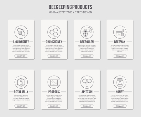 Organic honey card or tag template with thin line style illustration of beekeeping productsのイラスト素材