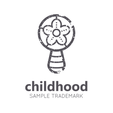 Babyish icon with musical toy in flat linear style. Monochrome, isolated. Grunge textureのイラスト素材